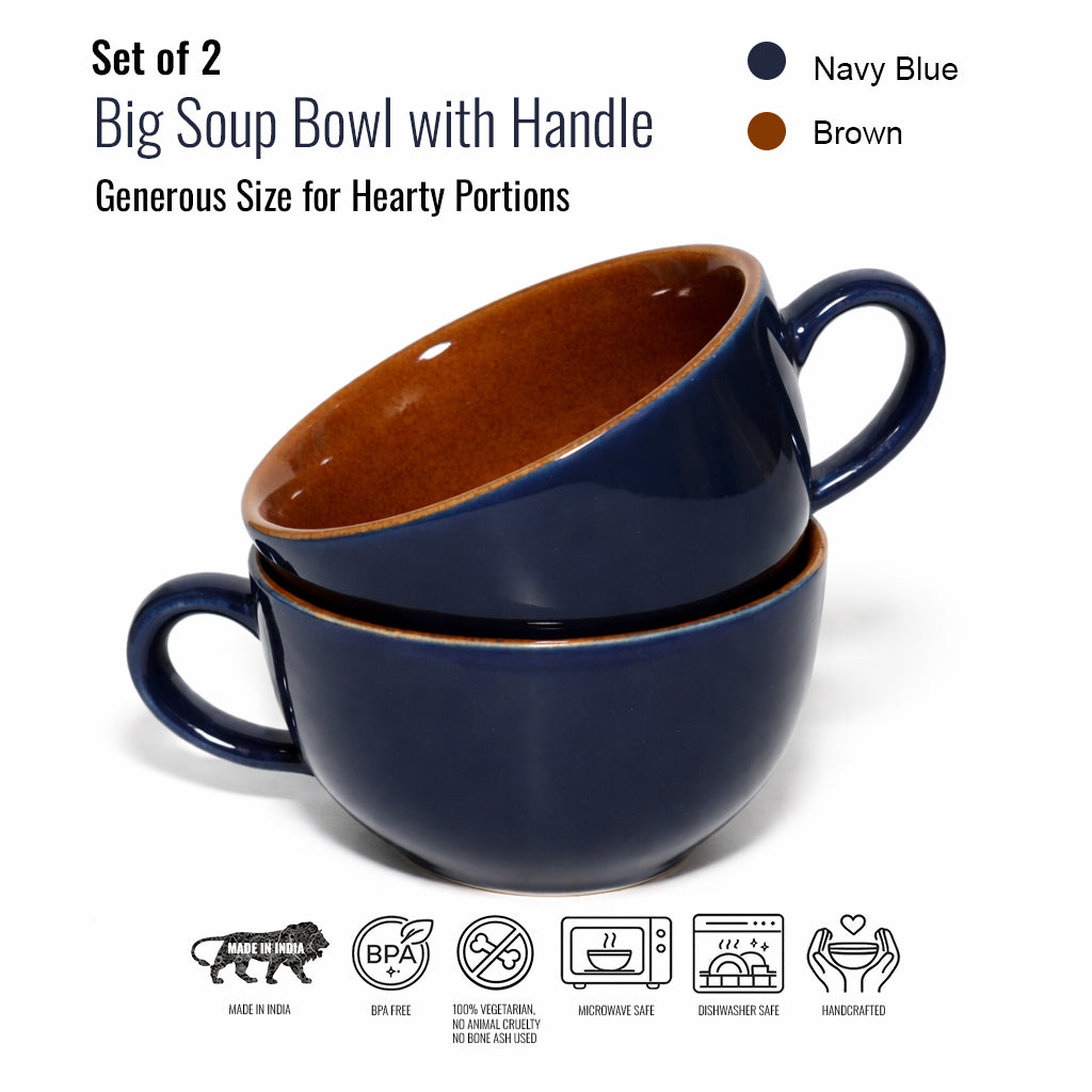 Soup Bowls with Handle Set of 2 |400 ml