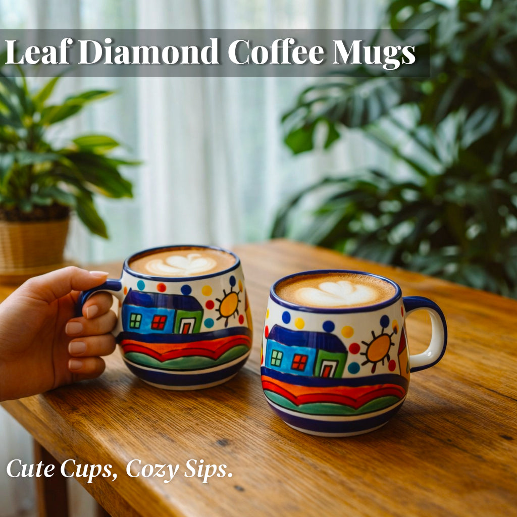 Coffee, Milk, Mugs Set | Multicolur Hand-Painting | 350 ml