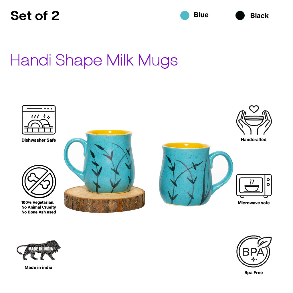 Milk Mugs Set | Blue - Black | 400 ml