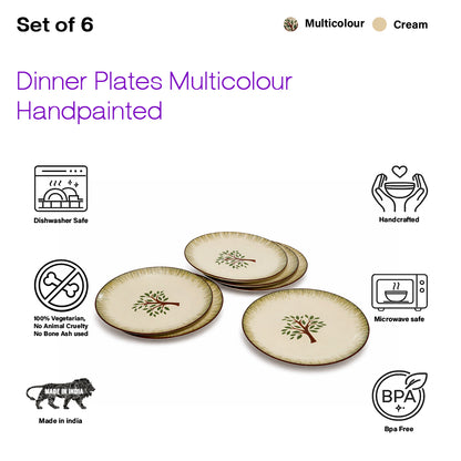 Ceramic Dinner Plate Set | Multicolour 'Palm Tree' Painting