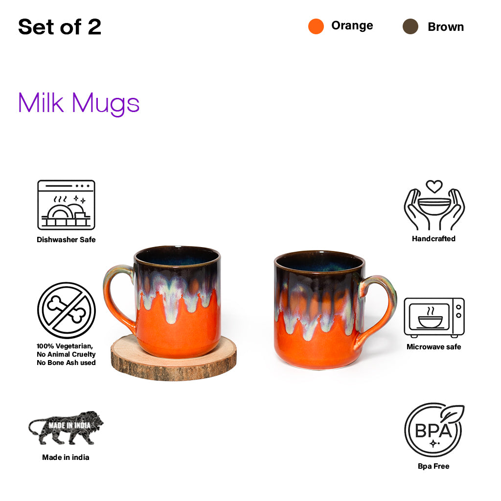 Milk Mugs Set | Orange - Brown | 350 ml