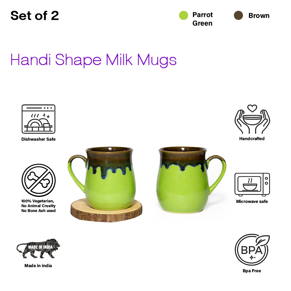 Milk Mugs Set | Parrot Green-Brown | 400ml