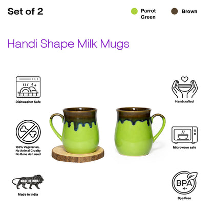 Milk Mugs Set | Parrot Green-Brown | 400ml