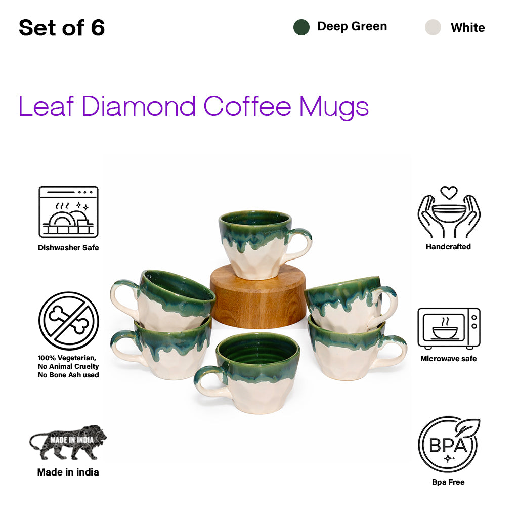Coffee Mugs Set of 6 | flow - Glaze| 220 ml