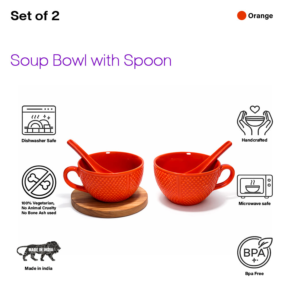 Soup Bowls with Spoons Sets | 350 ml