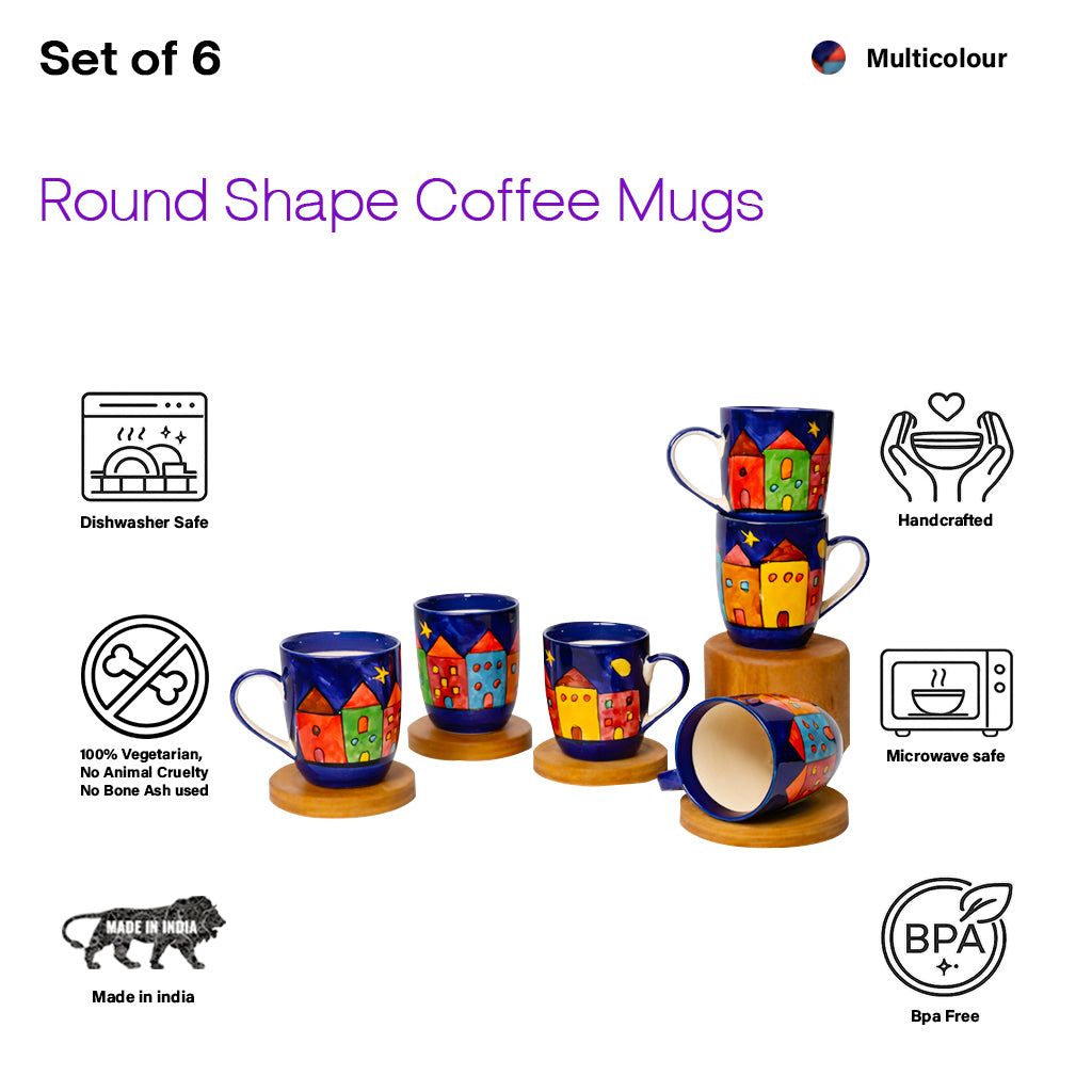 Coffee, Milk, Mugs Set | Multicolor Hand-Painting | 270 ml