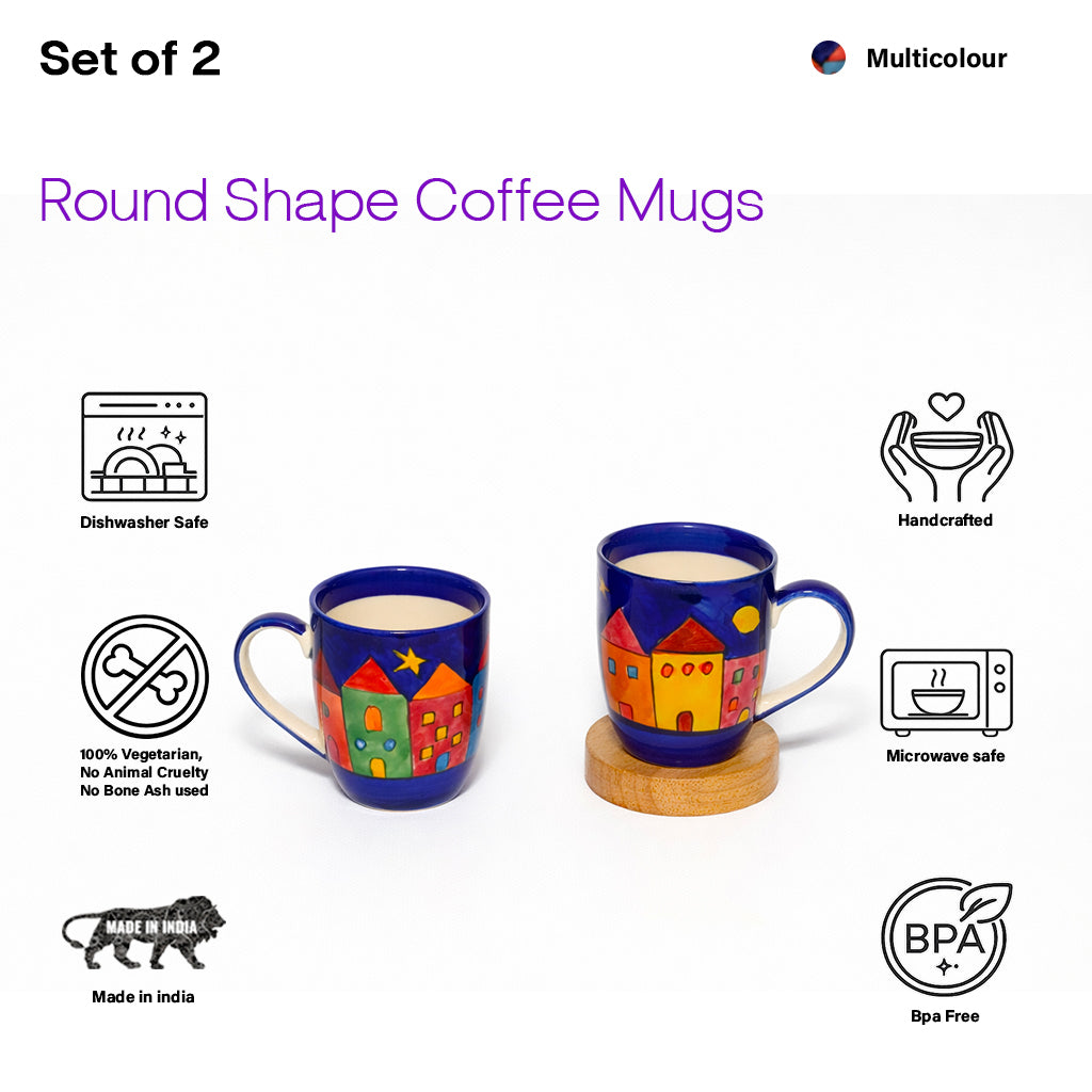 Coffee, Milk, Mugs Set | Multicolor Hand-Painting | 270 ml