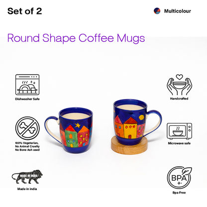 Coffee, Milk, Mugs Set | Multicolor Hand-Painting | 270 ml