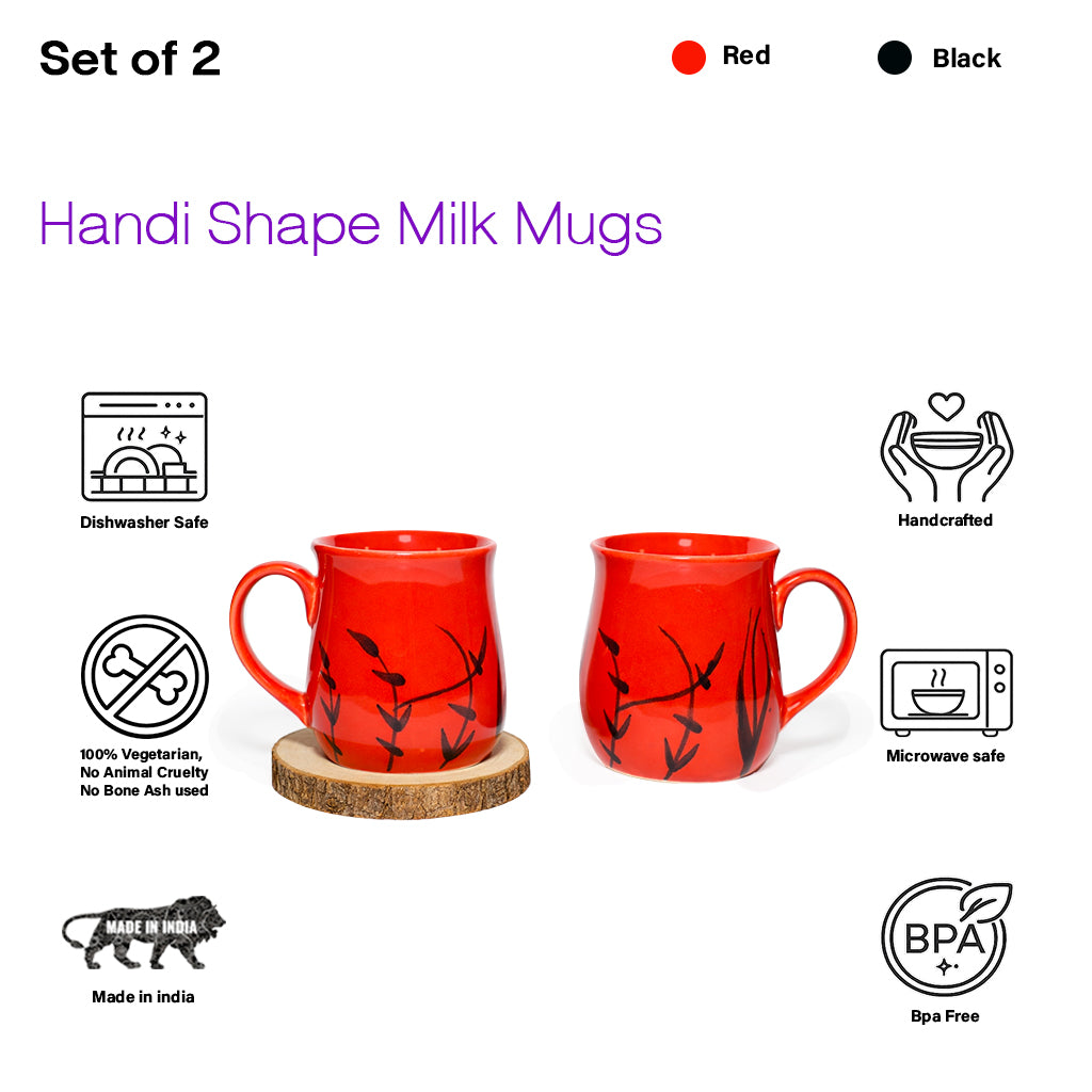 Milk Mugs Set | Red-Black | 400ml