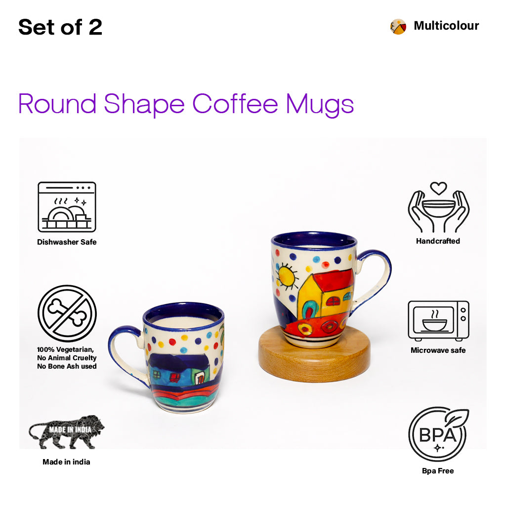 Coffee, Milk, Mugs Set | Multicolor Hand-Painting | 270 ml