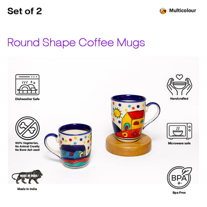 Coffee, Milk, Mugs Set | Multicolor Hand-Painting | 270 ml
