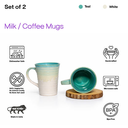 Coffee, Milk, Mugs Set | White - Teal | 320ml