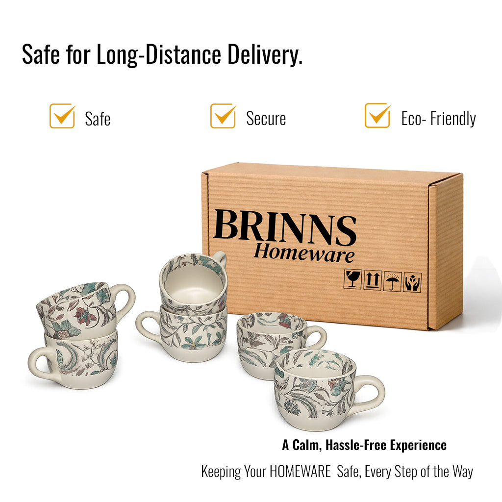 Coffee Mugs Set of 6 | Cream - Multicolor | 200 ml