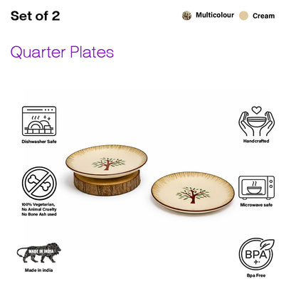 Quarter Serving Plate Set | Multicolour 'Palm Tree' Painting