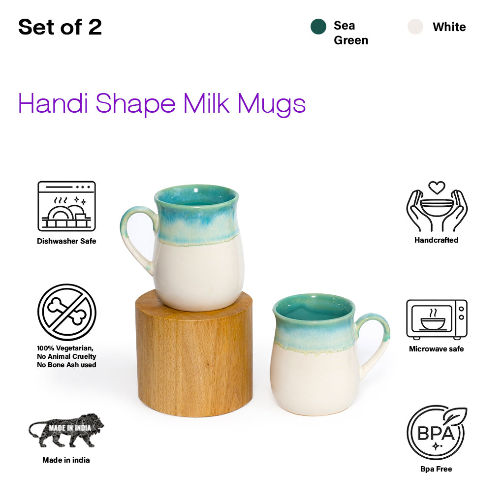 Milk Mugs Set of 6 | White-Teal | 400ml
