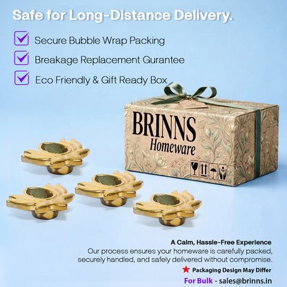 Ceramic 4 Lotus Diyas in Gold Color