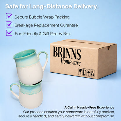 Milk Mugs Set of 6 | White-Teal | 400ml