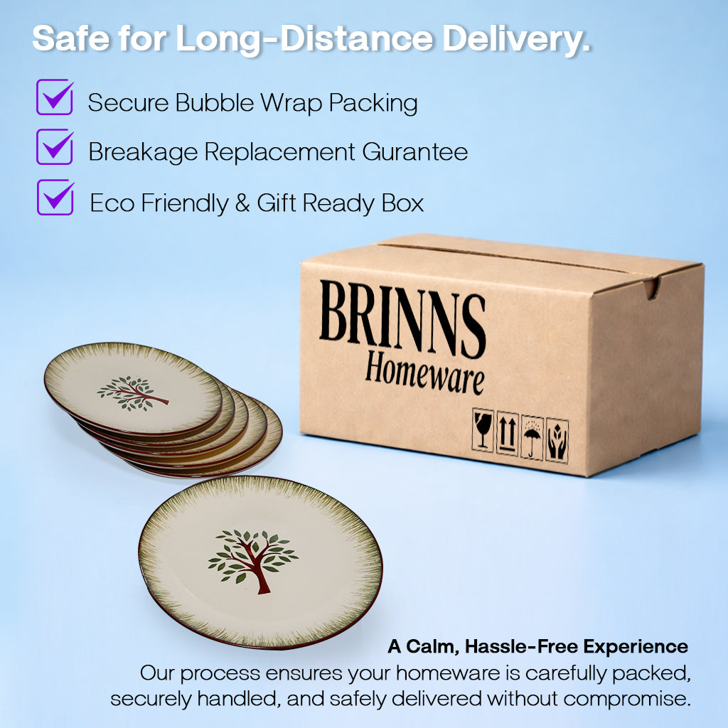 Ceramic Dinner Plate Set | Multicolour 'Palm Tree' Painting