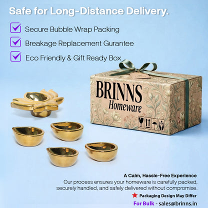 Ceramic Gold One Lotus Diya with 4 Diyas