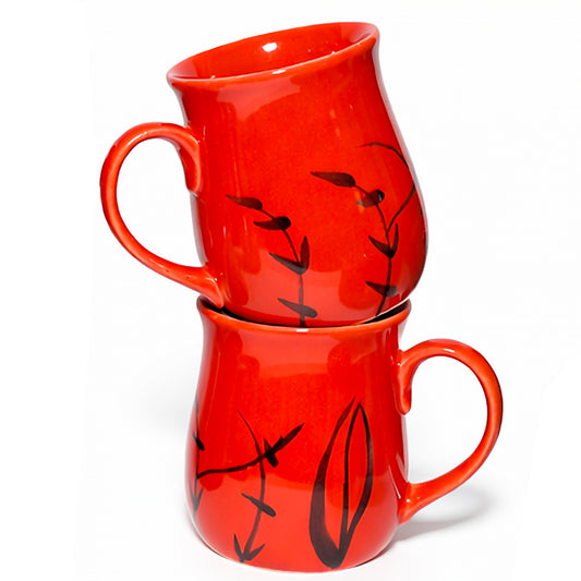 BRINNS Ceramic Milk Mugs Set | Red - Black, 400 ml, Set of 2 Milk Mugs | Glossy | Microwave and Dishwasher Safe | Perfect for Gifting, Home & Office Use