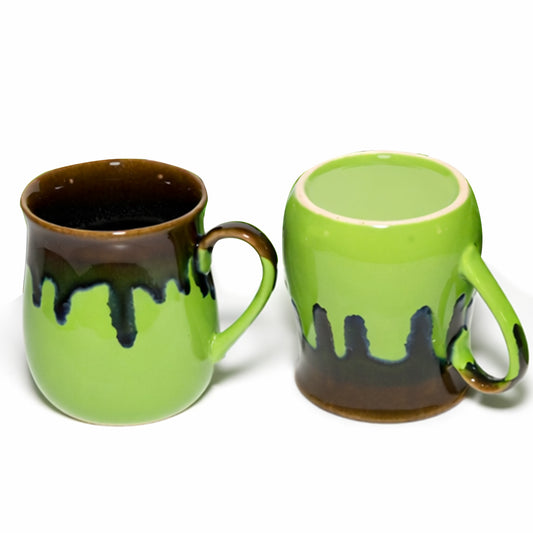 BRINNS Ceramic Milk Mugs Set | Parrot Green - Brown, 400 ml, Set of 2, Milk Mugs | Glossy | Microwave and Dishwasher Safe | Perfect for Gifting, Home & Office Use