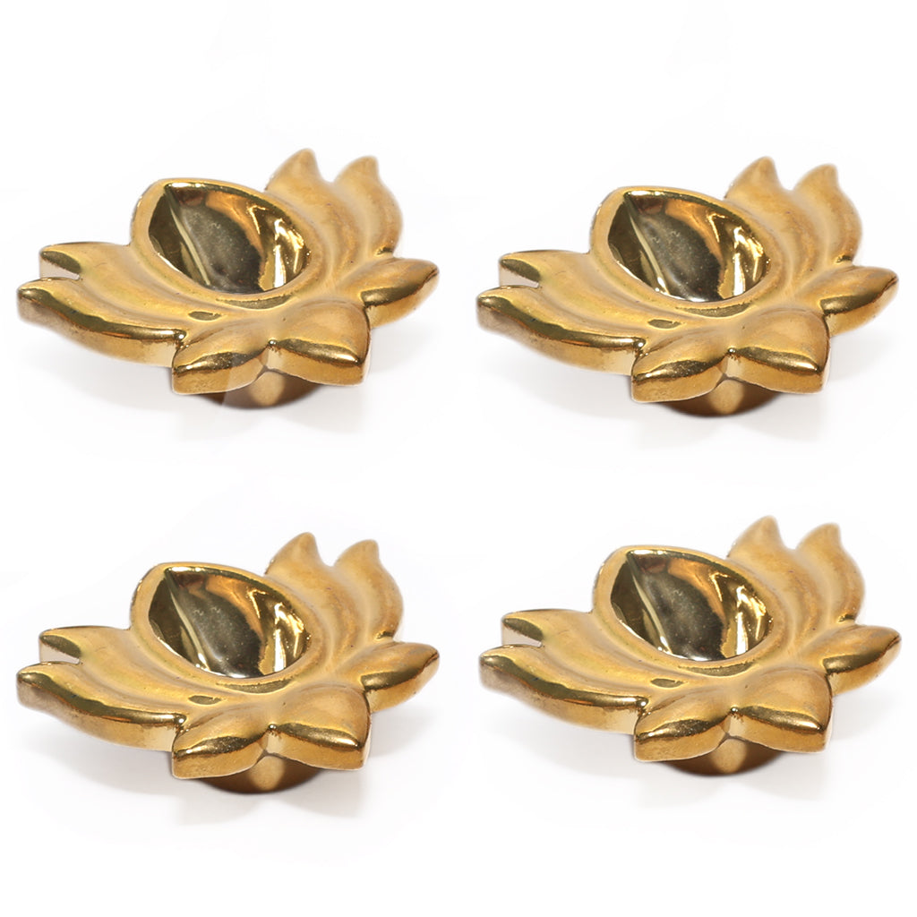 Ceramic 4 Lotus Diyas in Gold Color