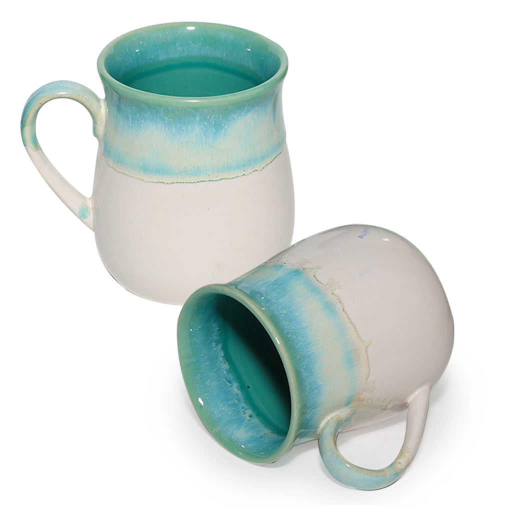 Milk Mugs Set of 6 | White-Teal | 400ml