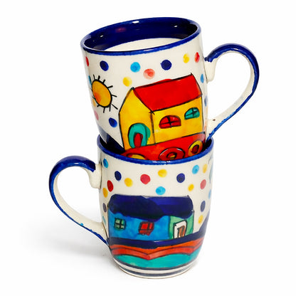 Coffee, Milk, Mugs Set | Multicolor Hand-Painting | 270 ml