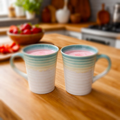 Coffee, Milk, Mugs Set | White - Teal | 320ml