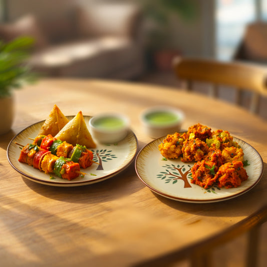 Ceramic Quarter Serving Plate Set | Multicolour 'Palm Tree' Painting