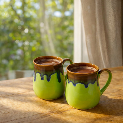 Milk Mugs Set | Parrot Green-Brown | 400ml