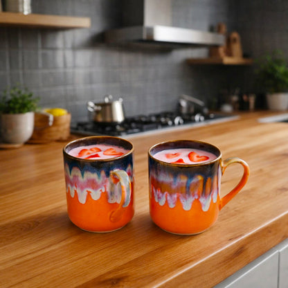 Milk Mugs Set | Orange - Brown | 350 ml