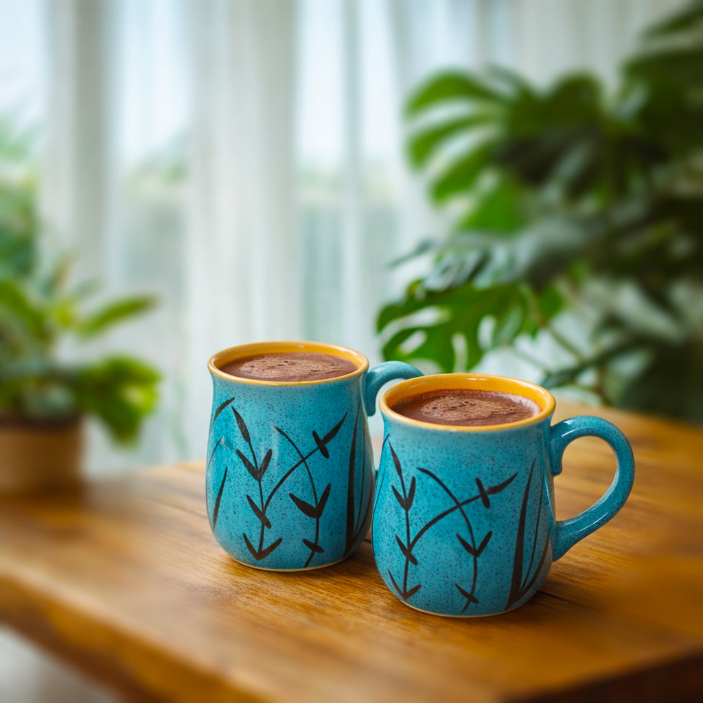 Milk Mugs Set | Blue - Black | 400 ml