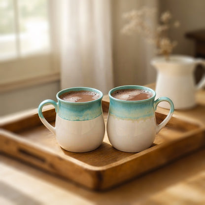 Milk Mugs Set of 6 | White-Teal | 400ml