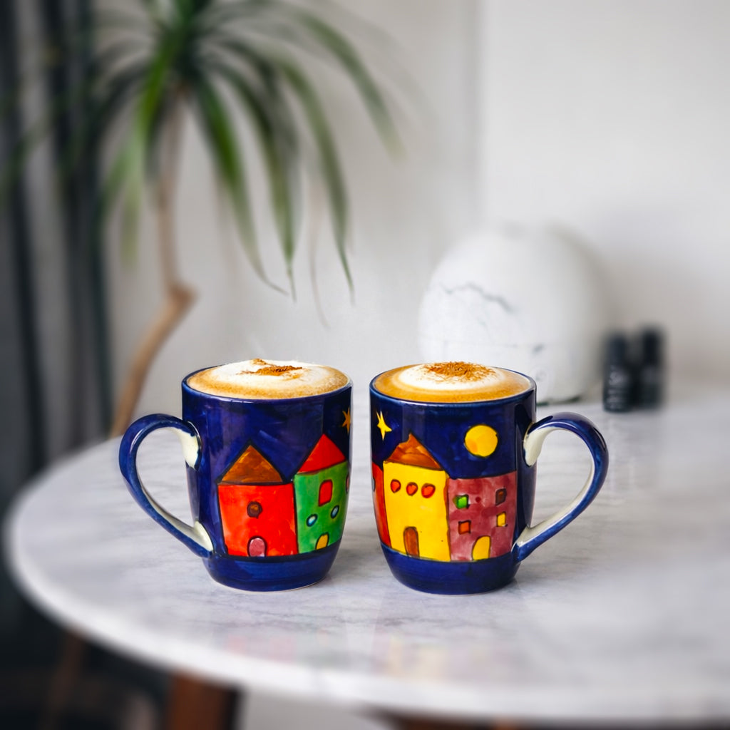Coffee, Milk, Mugs Set | Multicolor Hand-Painting | 270 ml