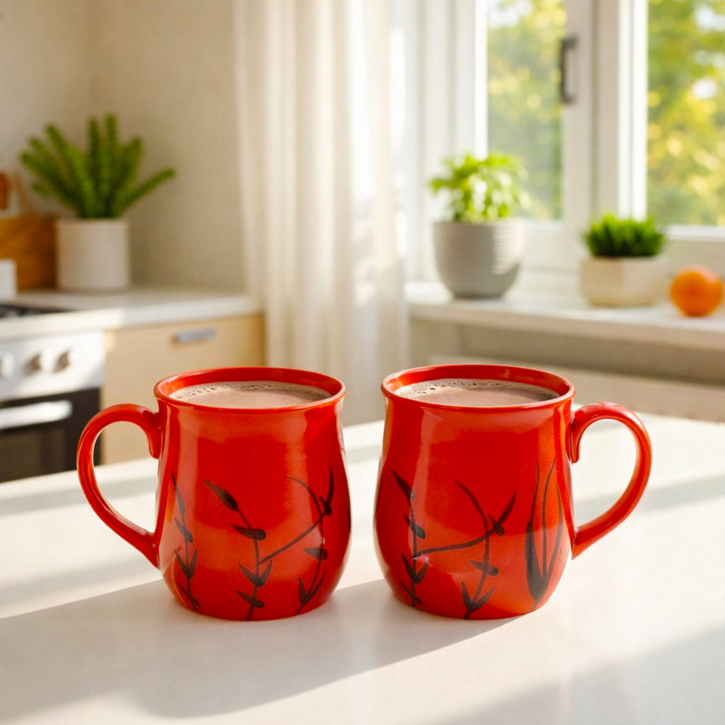 Milk Mugs Set | Red-Black | 400ml