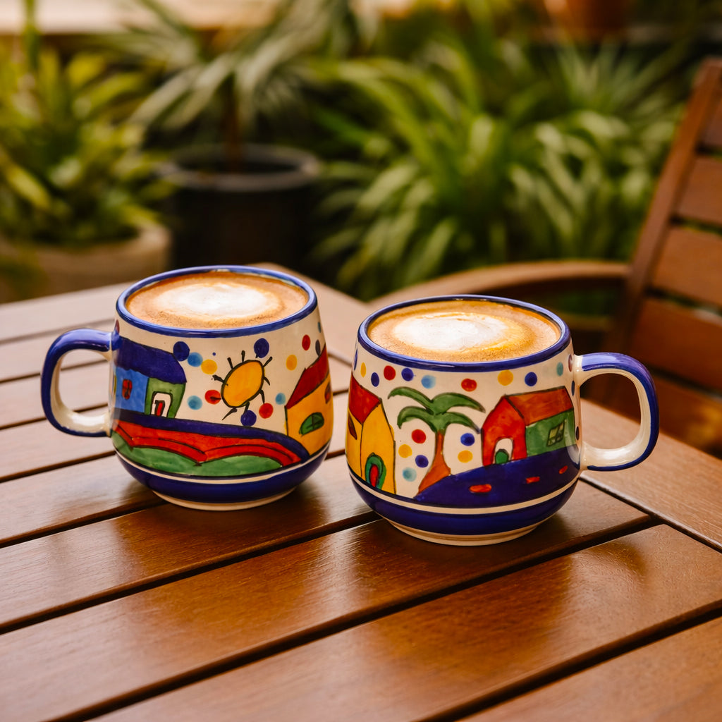 Coffee, Milk, Mugs Set | Multicolur Hand-Painting | 350 ml