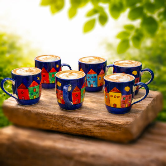 Coffee, Milk, Mugs Set of 6 | Multicolor Hand-Painting | 270 ml