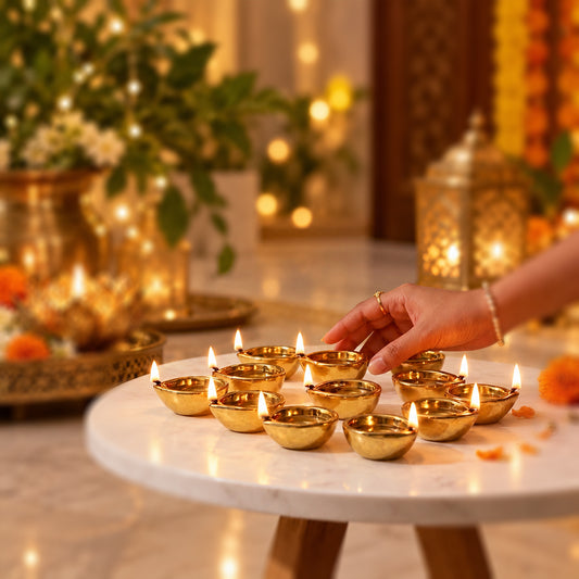 Ceramic Gold Metal Finish - 6 Diyas