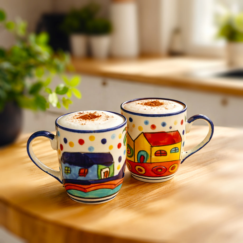 Coffee, Milk, Mugs Set | Multicolor Hand-Painting | 270 ml