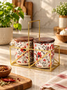 Small Jars with Wooden lid- Set of 2 with Metal Stand