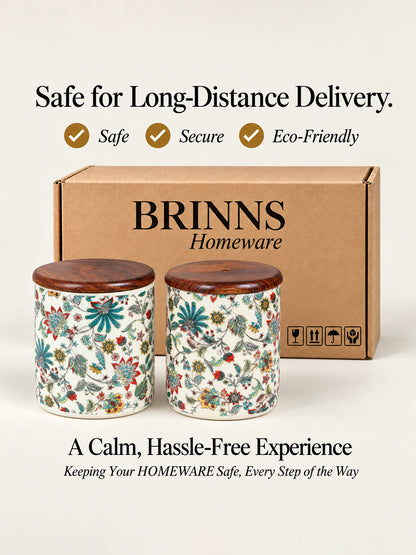 Small Jars with Wooden lid- Set of 2 with Metal Stand