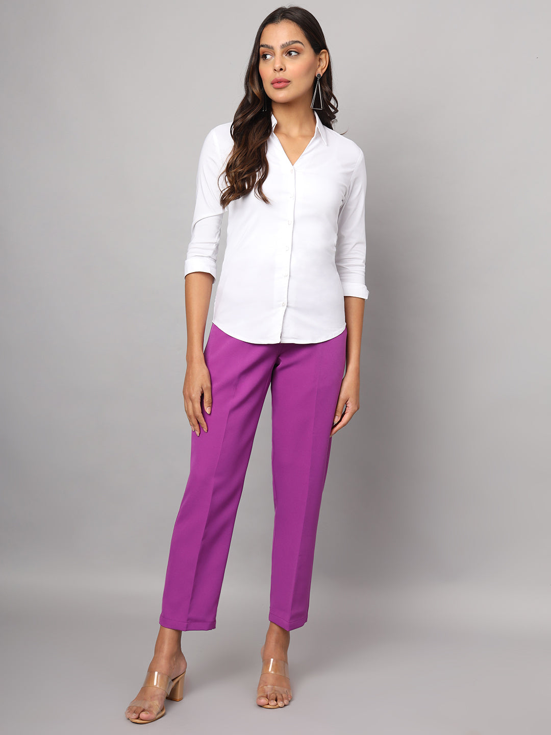 Women Mid-Rise Relaxed Straight Leg Cropped Trousers