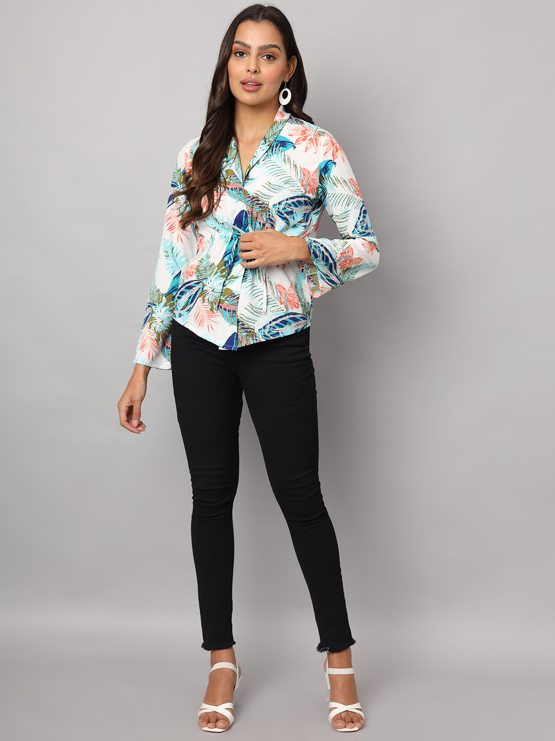 Printed Shirt Style Top