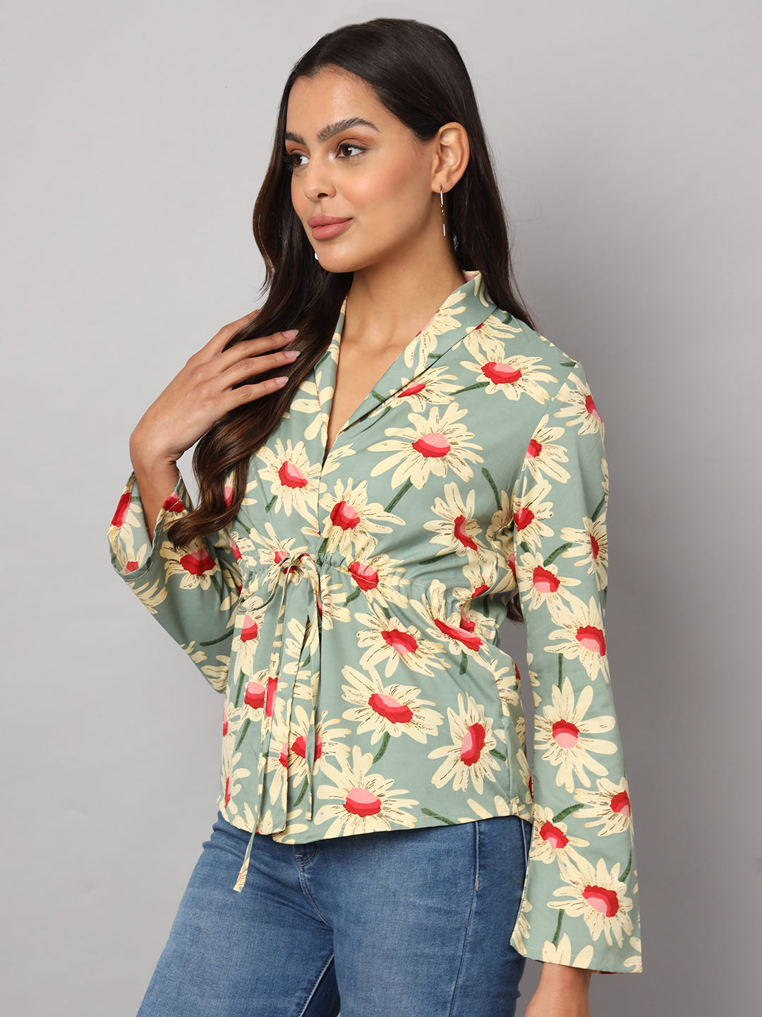 Printed Shirt Style Top