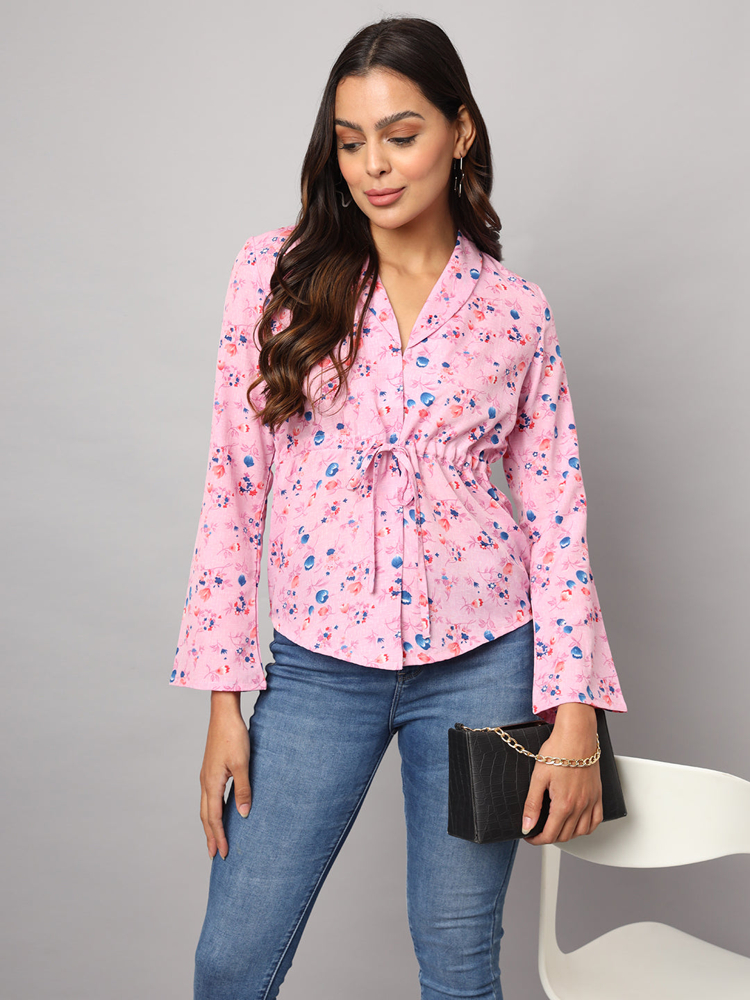 Printed Shirt Style Top