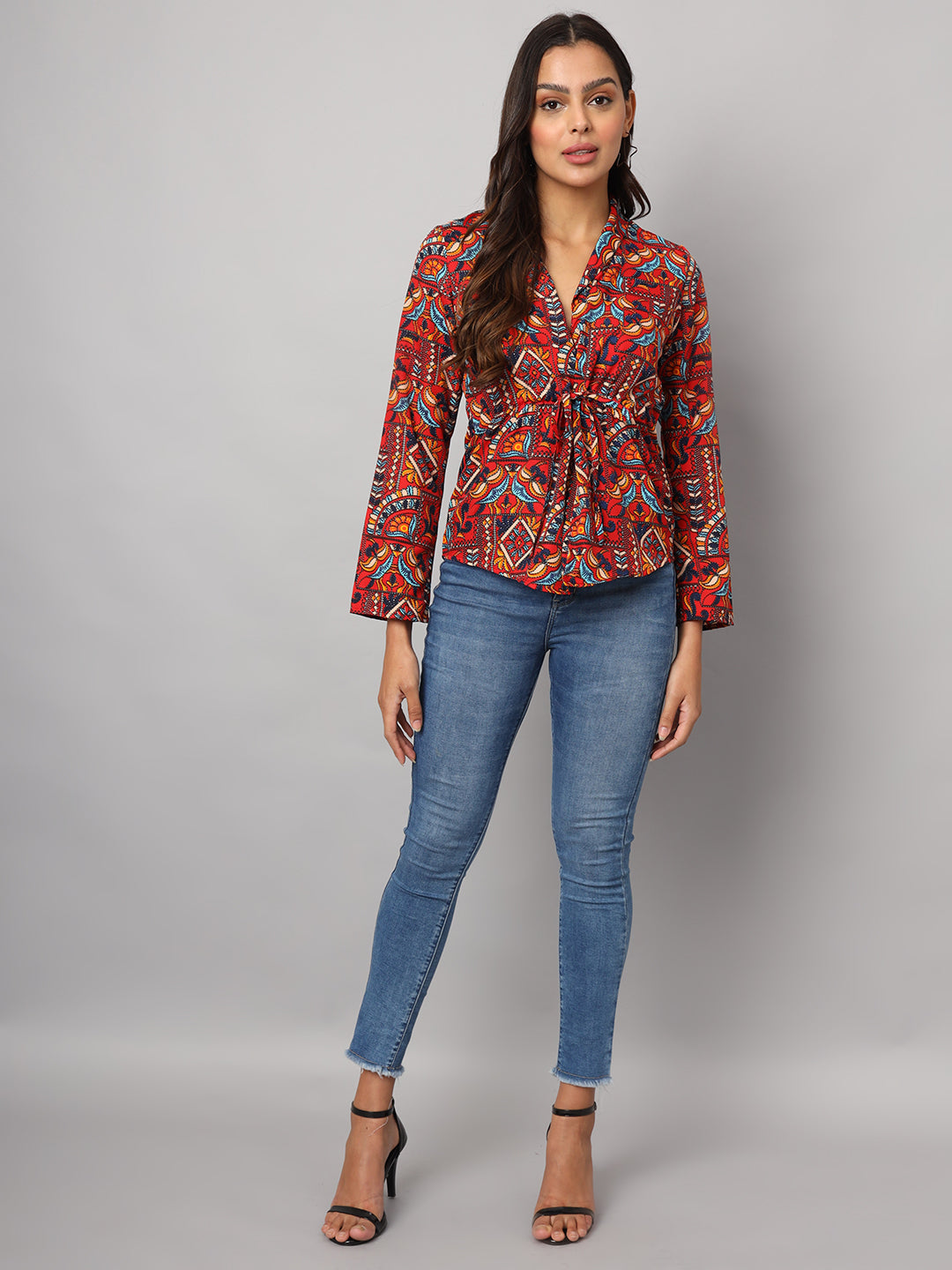 Printed Shirt Style Top