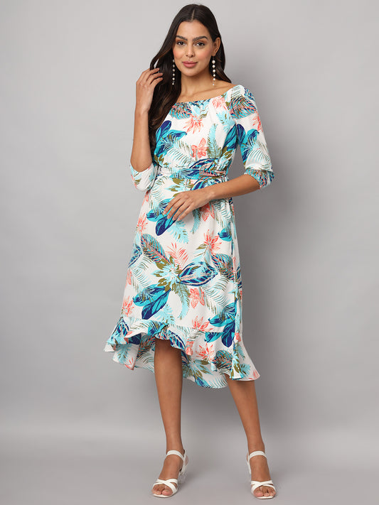 Printed Off-Shoulder A-Line Midi Dress