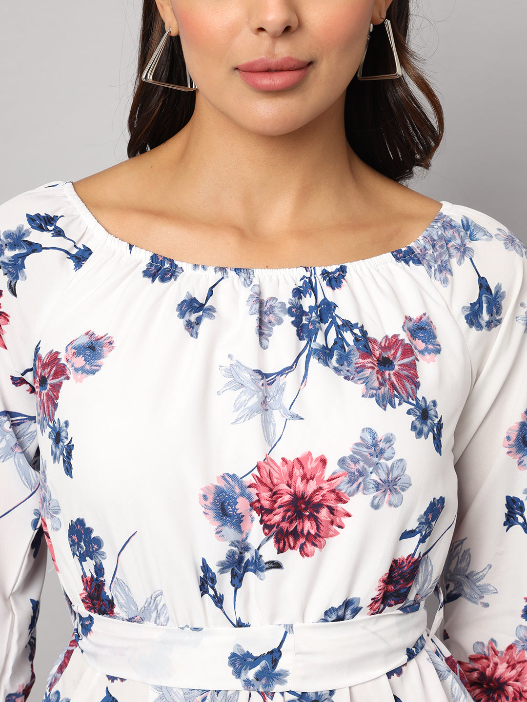 Printed Off-Shoulder A-Line Midi Dress