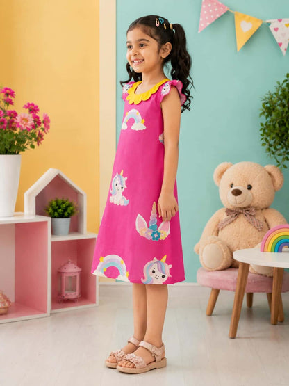 Unicorn and Rainbow Print A-Line Dress